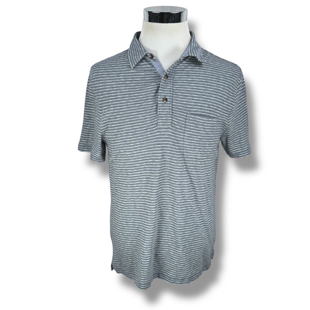 Faherty Indigo Salt Wash Polo Shirt Men’s Medium Blue White Striped Short Sleeve